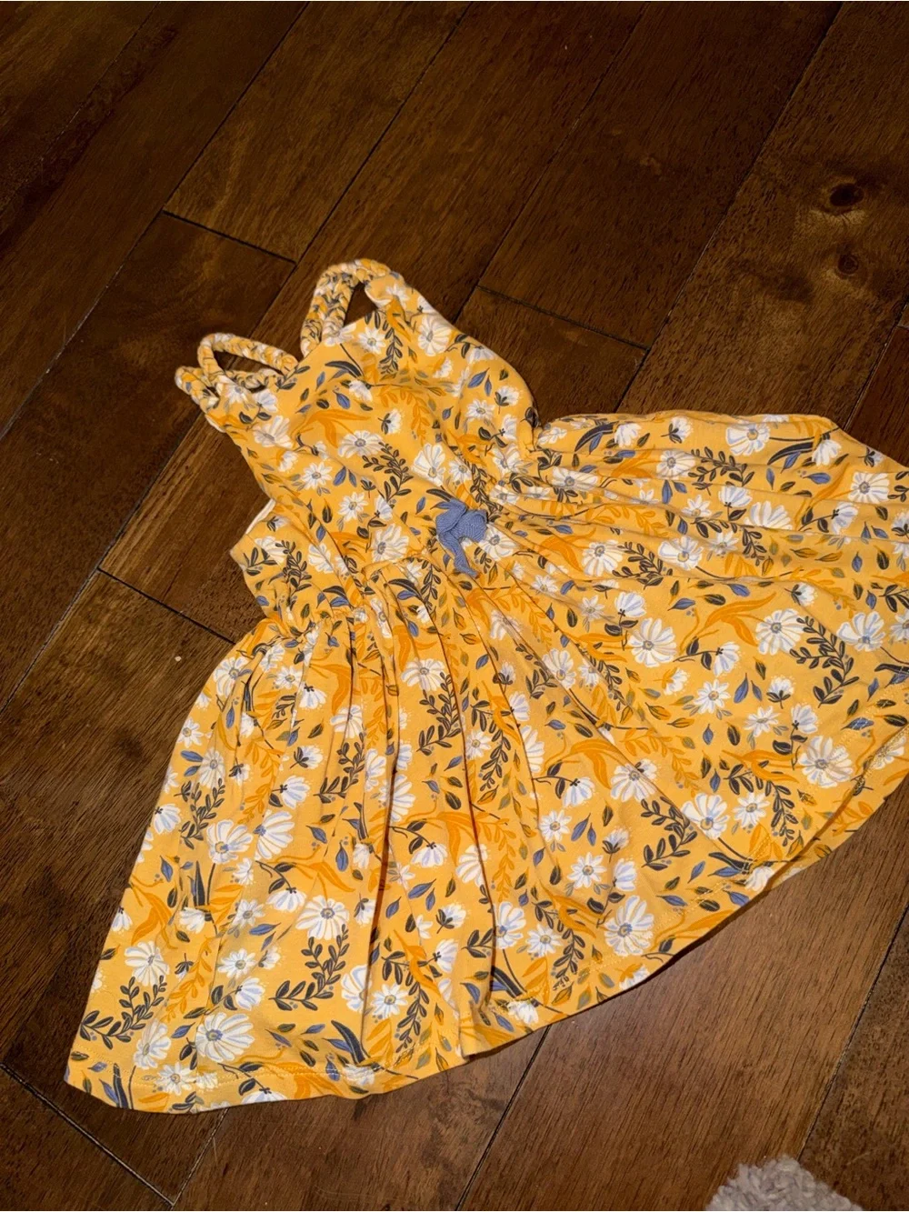 Toddler girl Yellow Floral Sundress with Blue and White Accents
